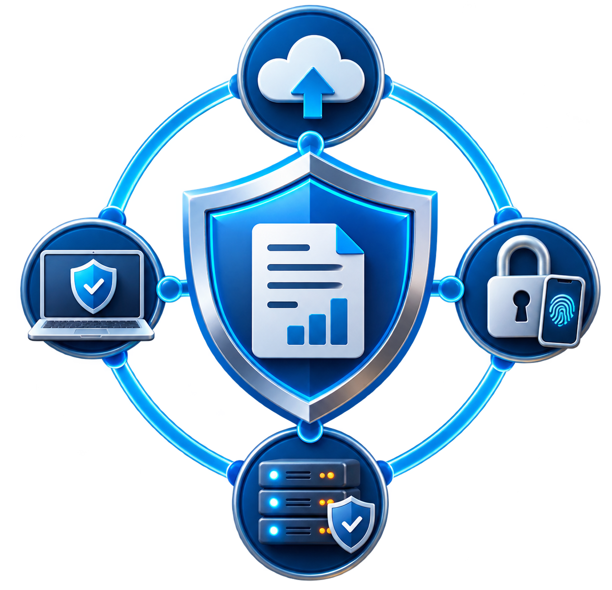 WISP security technology protecting tax data with endpoint security, cloud backup, multifactor authentication and server monitoring.